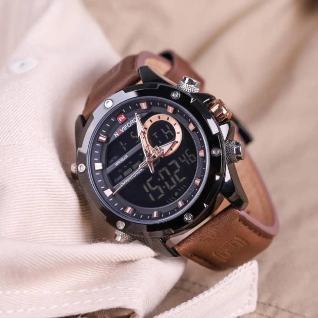 ساعة أصلية من العلامة العالمية NAVIFORCE NF-9208 MARRON مقاومة للماء والخدش والصدأ (T)